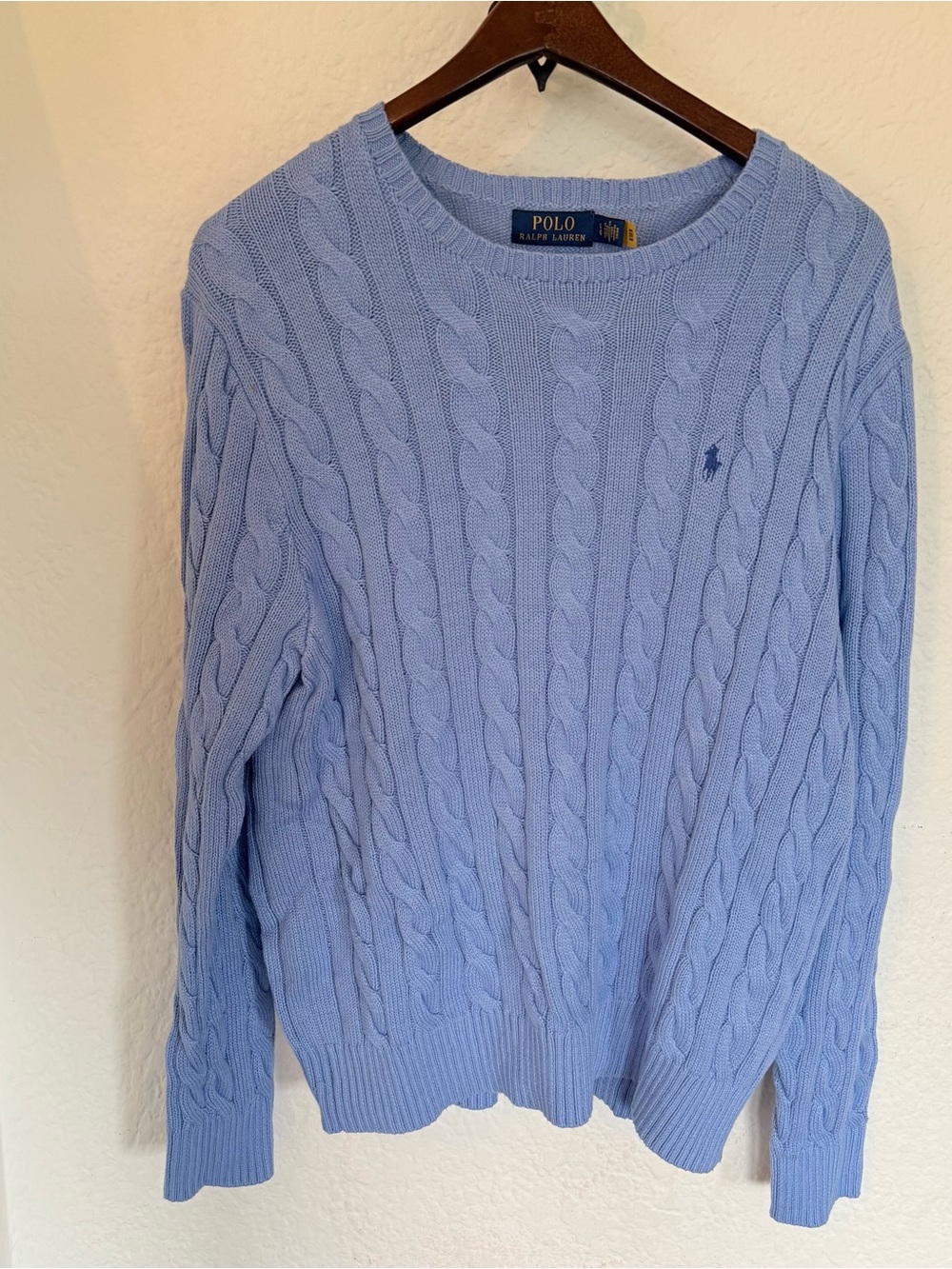 Polo by Ralph Lauren Baby Blue Cable Knit Crewneck Sweater L